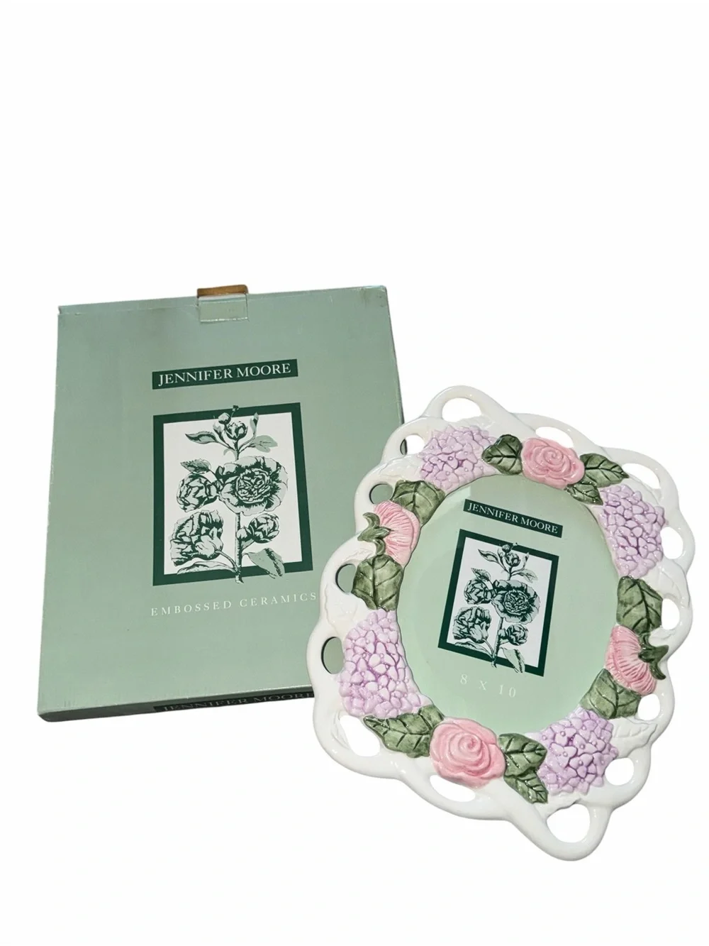 Vintage 90s Jennifer Moore Ceramic Floral 8x10 Picture Frame Cottagecore